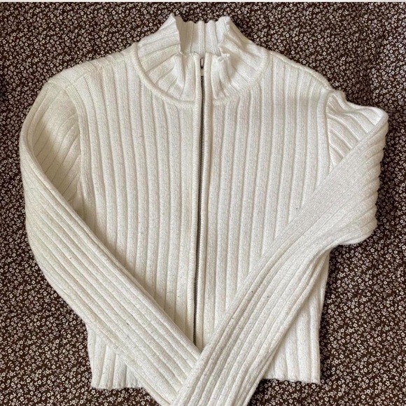 Garage small white knit cropped double zip sweater - Picture 1 of 3